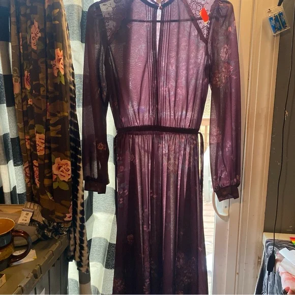 Vintage Patty O’Neil purple Embellished Pleated Gown with Long Bishop Sl… - Picture 2 of 16